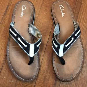 Clark’s Stripe Flip Flops Size 9